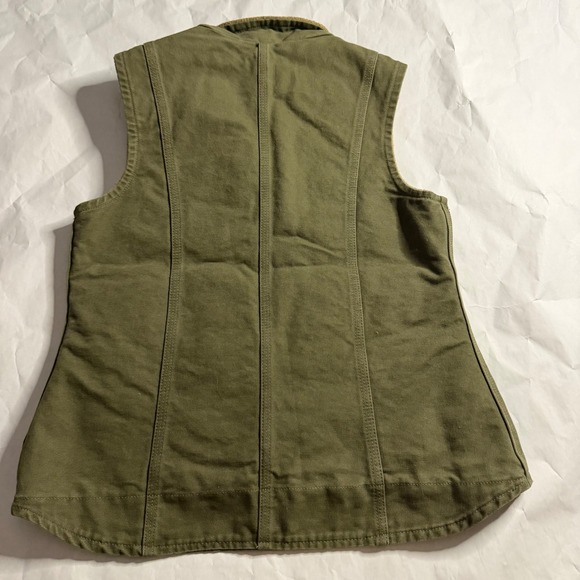 Carhartt VTG Womens Quilt Wool Lined Canvas Vest Olive Green Full Zip Work S - Picture 2 of 6